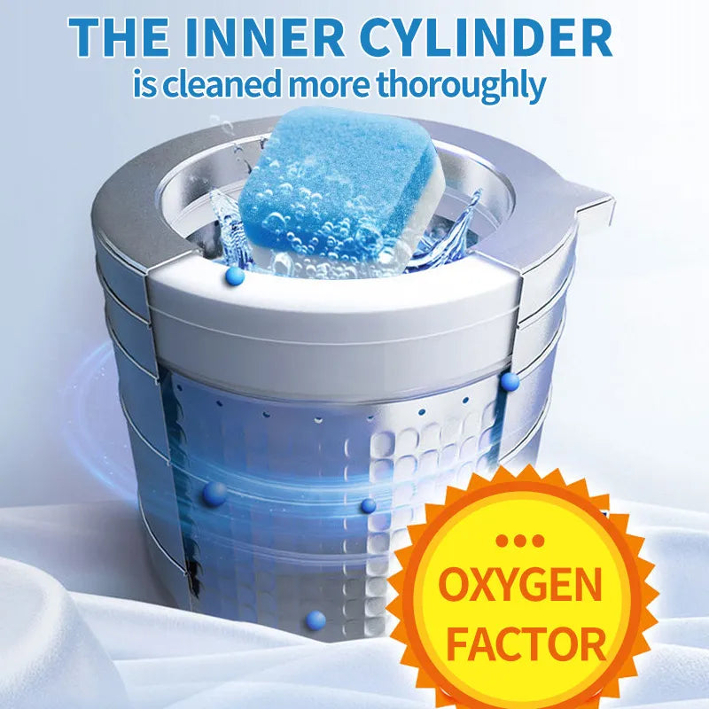 URBANOMAX Ultra Clean Washing Machine Tablets showing white cleaning tablets in a clear container on a white background
