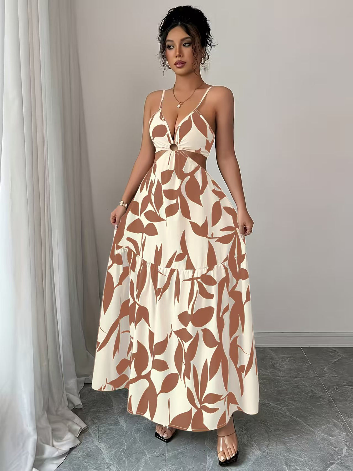 Floral Print Halter Backless Long Dress