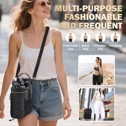 Black CHRISTMAS sports waist bag with adjustable strap, ideal for outdoor activities and festive events.