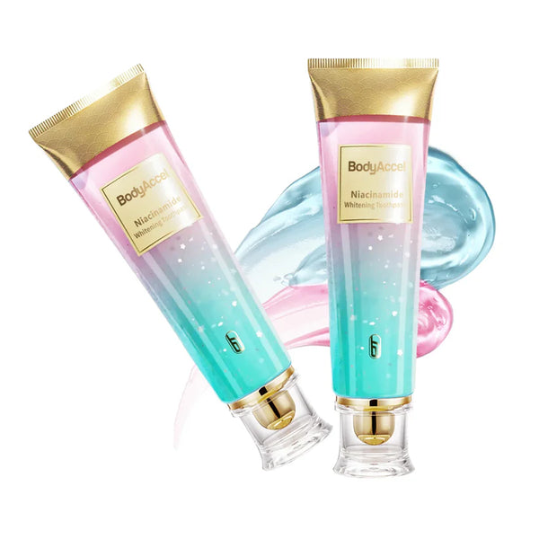 URBANOMAX Niacinamide Whitening Toothpaste tube with mint flavor, showing the packaging and product details.