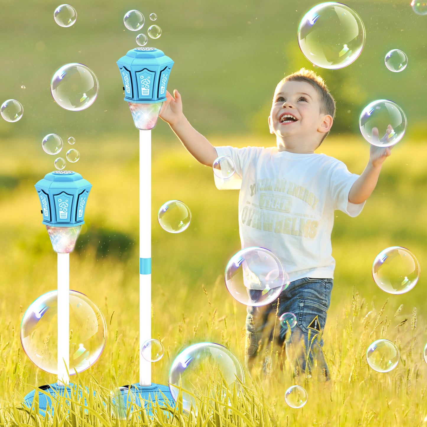 Christmas automatic bubble machine with colorful lights and music, ideal for holiday decorations and festive celebrations.