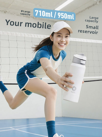 Magnetic insulated sports water bottle with phone holder, featuring a sleek design and durable construction for active lifestyles.