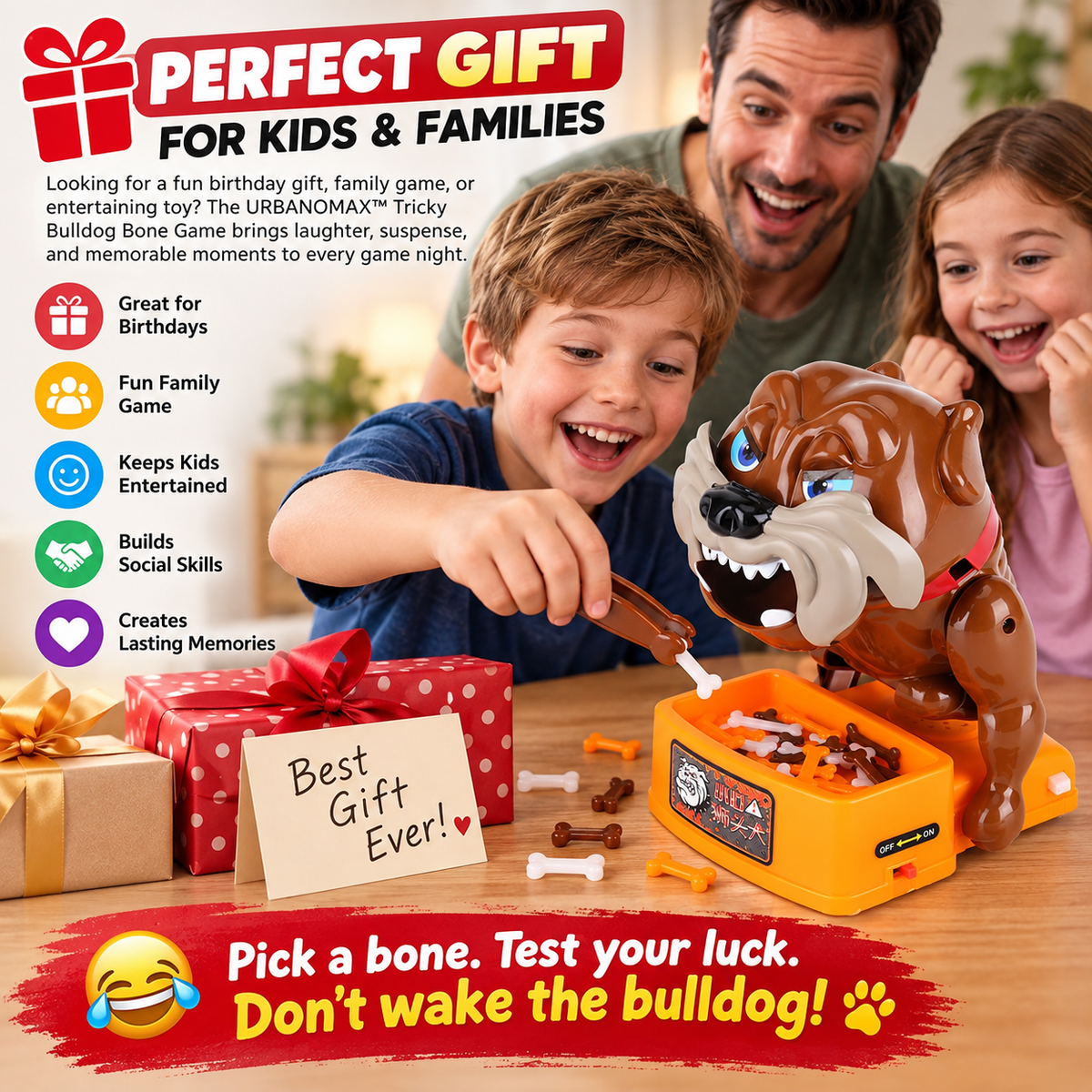 URBANOMAX™ Tricky Bulldog Bone Game – Funny Family Interactive Dog Toy