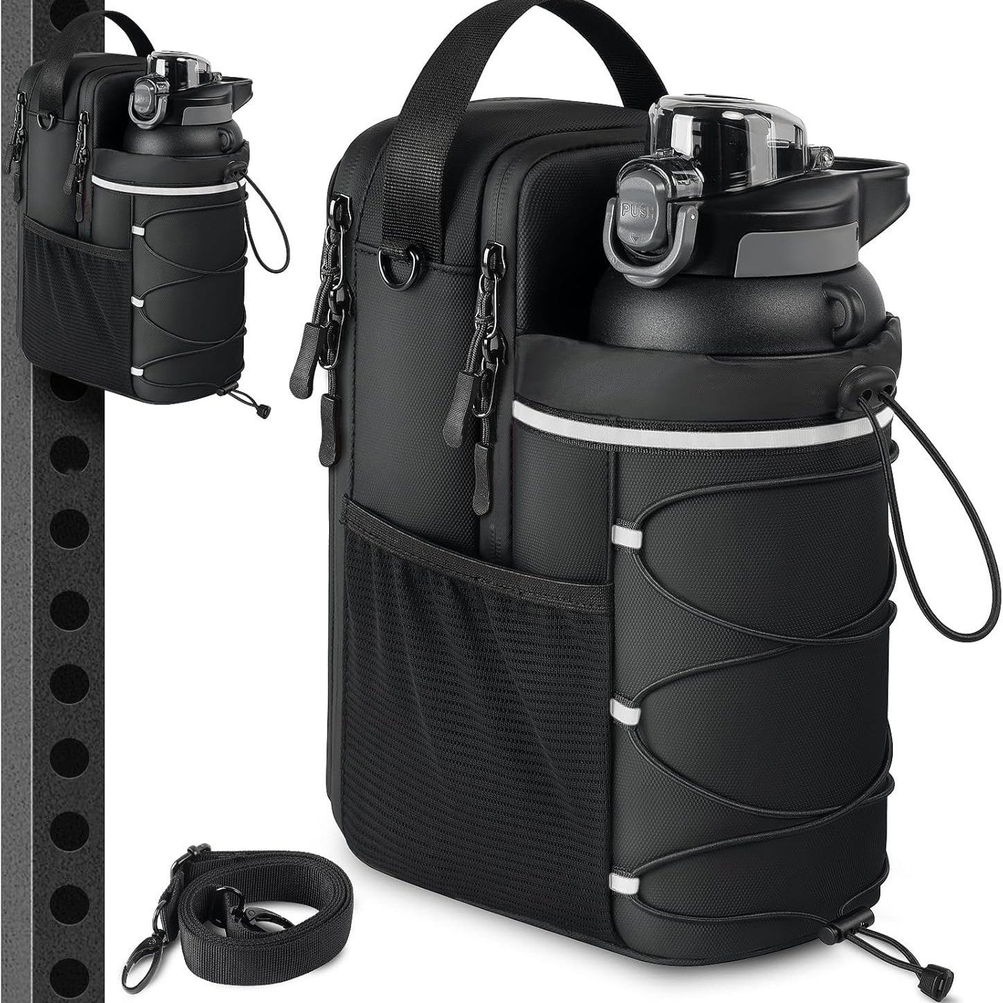 Christmas sports waist bag in festive design, featuring adjustable straps and multiple compartments for convenience.