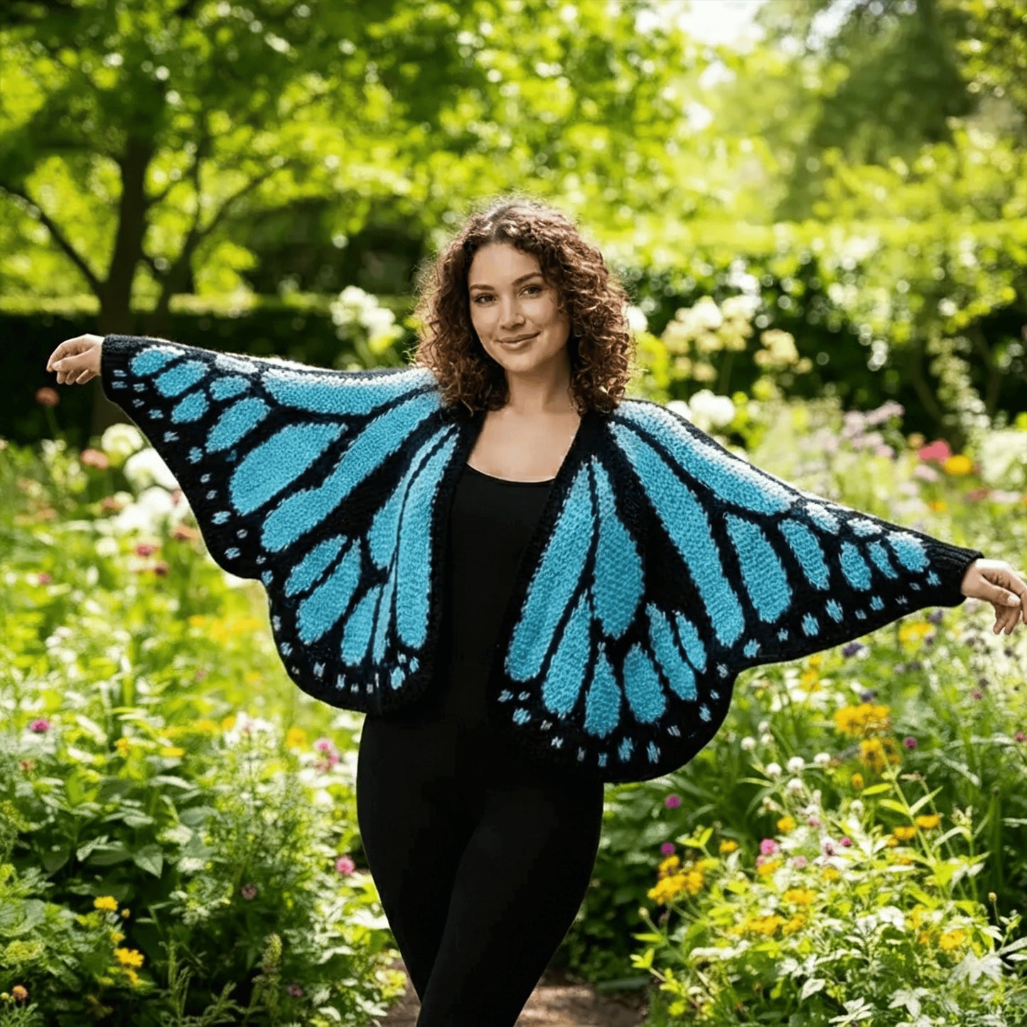 Christmas Monarch Butterfly Knit Cardigan featuring festive holiday patterns and cozy knit fabric, perfect for winter celebrations.