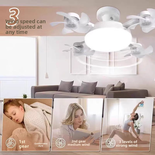URBANOMAX remote control ceiling fan with integrated light, modern design, mounted on ceiling in a home setting