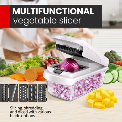 Christmas-themed multifunction vegetable cutter with colorful blades and festive design, ideal for holiday meal preparation.