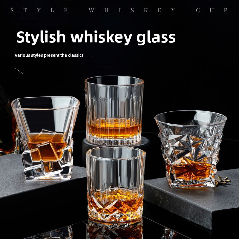 Clear glass whiskey cup with a festive Christmas design, perfect for holiday gatherings and enjoying drinks.