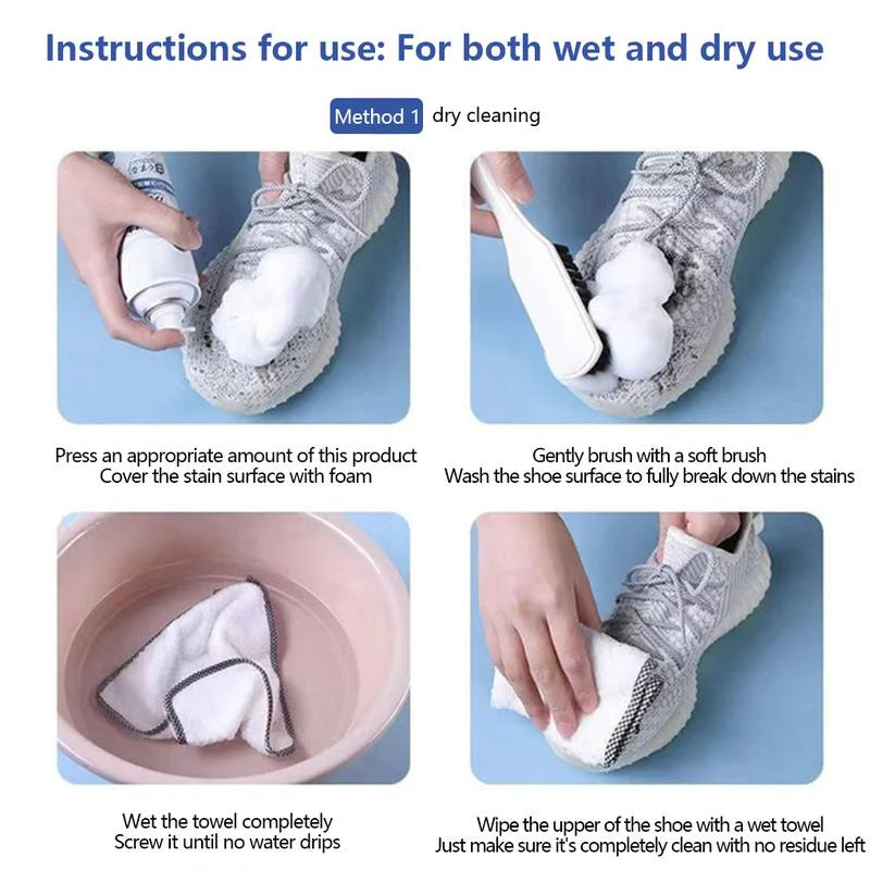 URBANOMAX Urbanomax™ Shoe Cleaner bottle with brush for cleaning sneakers and casual shoes, featuring a white and blue design.