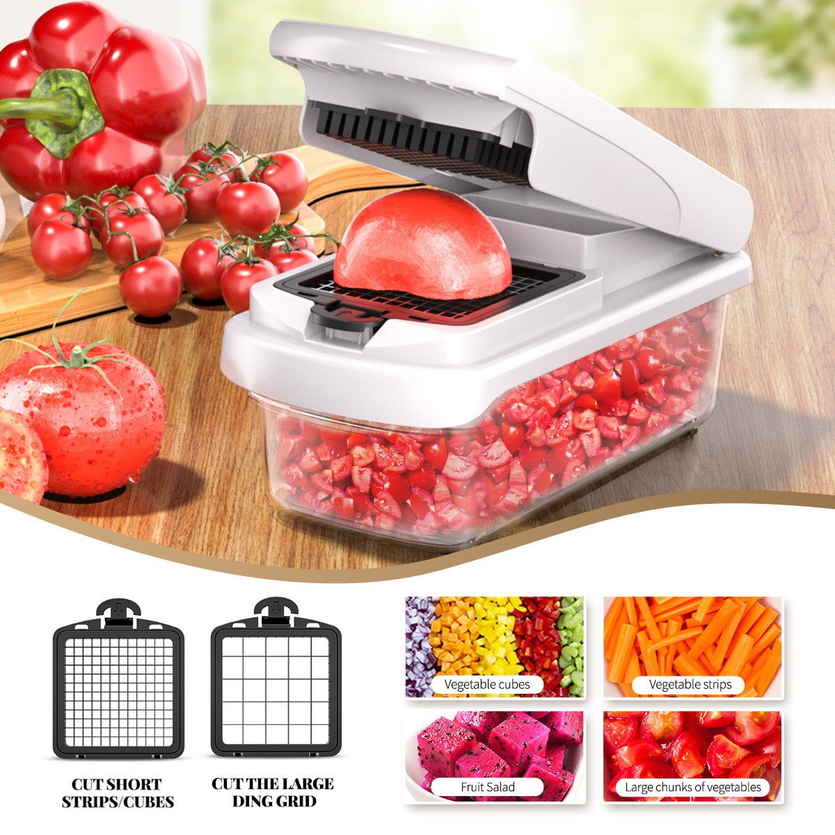 Christmas-themed multifunction vegetable cutter with colorful blades and festive design, ideal for holiday kitchen prep.