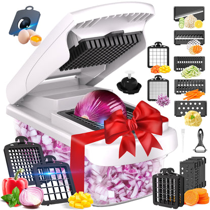Christmas-themed multifunction vegetable cutter with colorful blades and festive design, ideal for holiday food prep.