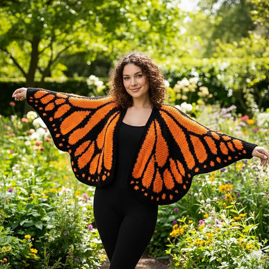 Christmas Monarch Butterfly Knit Cardigan featuring festive holiday design and cozy knit fabric, perfect for winter wear.