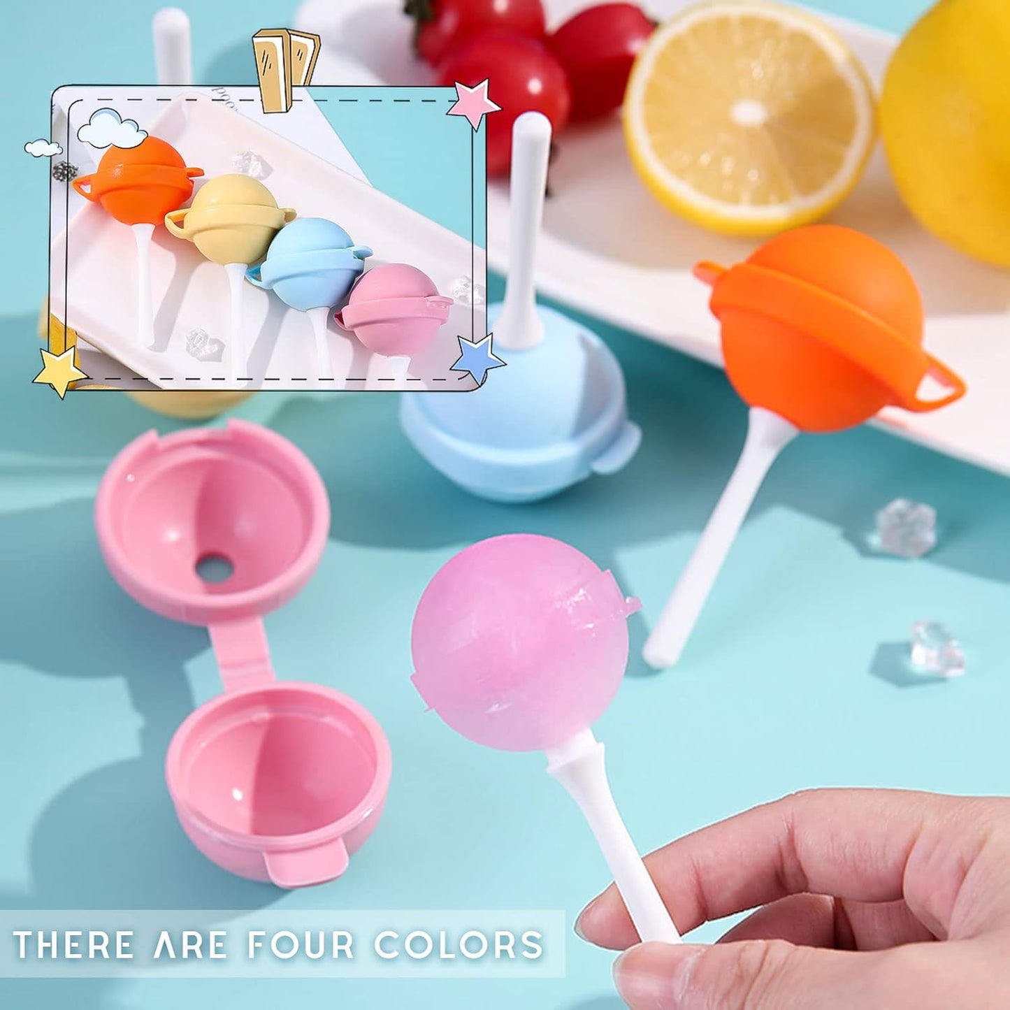 Urbanomax™ silicone lollipop ice cream maker set with five colorful molds for DIY frozen treats.