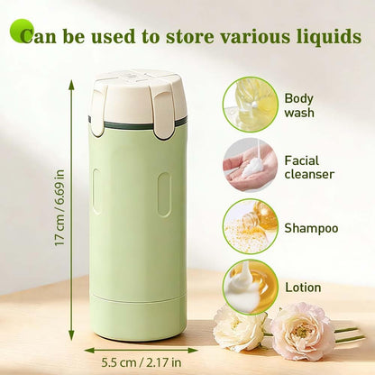 URBANOMAX 4 in 1 travel dispenser with four compartments for toiletries and liquids, compact and portable for travel use.