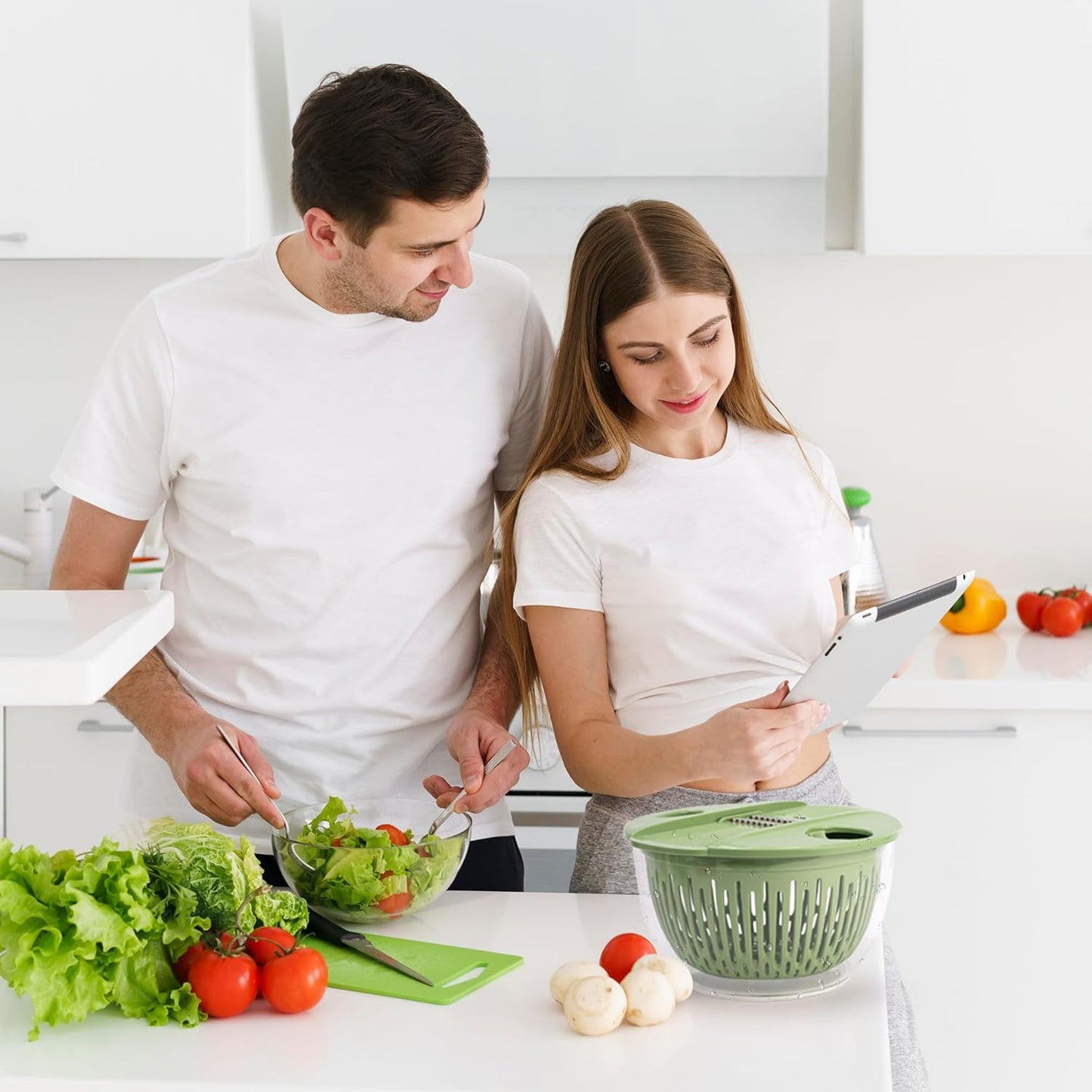 Urbanomax multifunctional vegetable salad dehydrator and cutter with stainless steel blades and compact design.