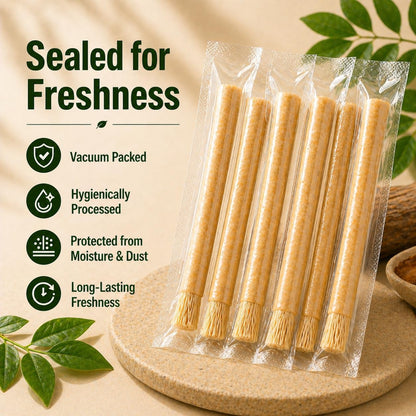 Urbanomax™ Natural Miswak Toothbrush with wooden handle and natural bristles, designed for eco-friendly oral hygiene.