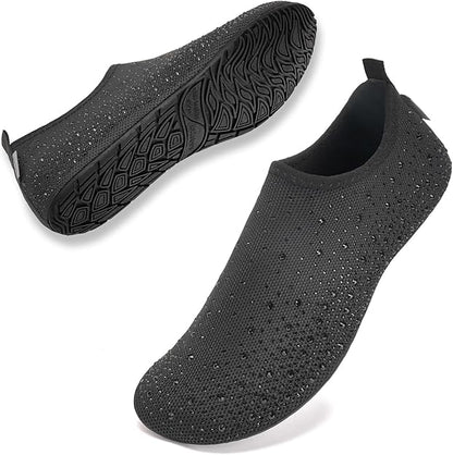 Christmas barefoot water shoes in black with flexible soles, designed for swimming, beach, and water activities.