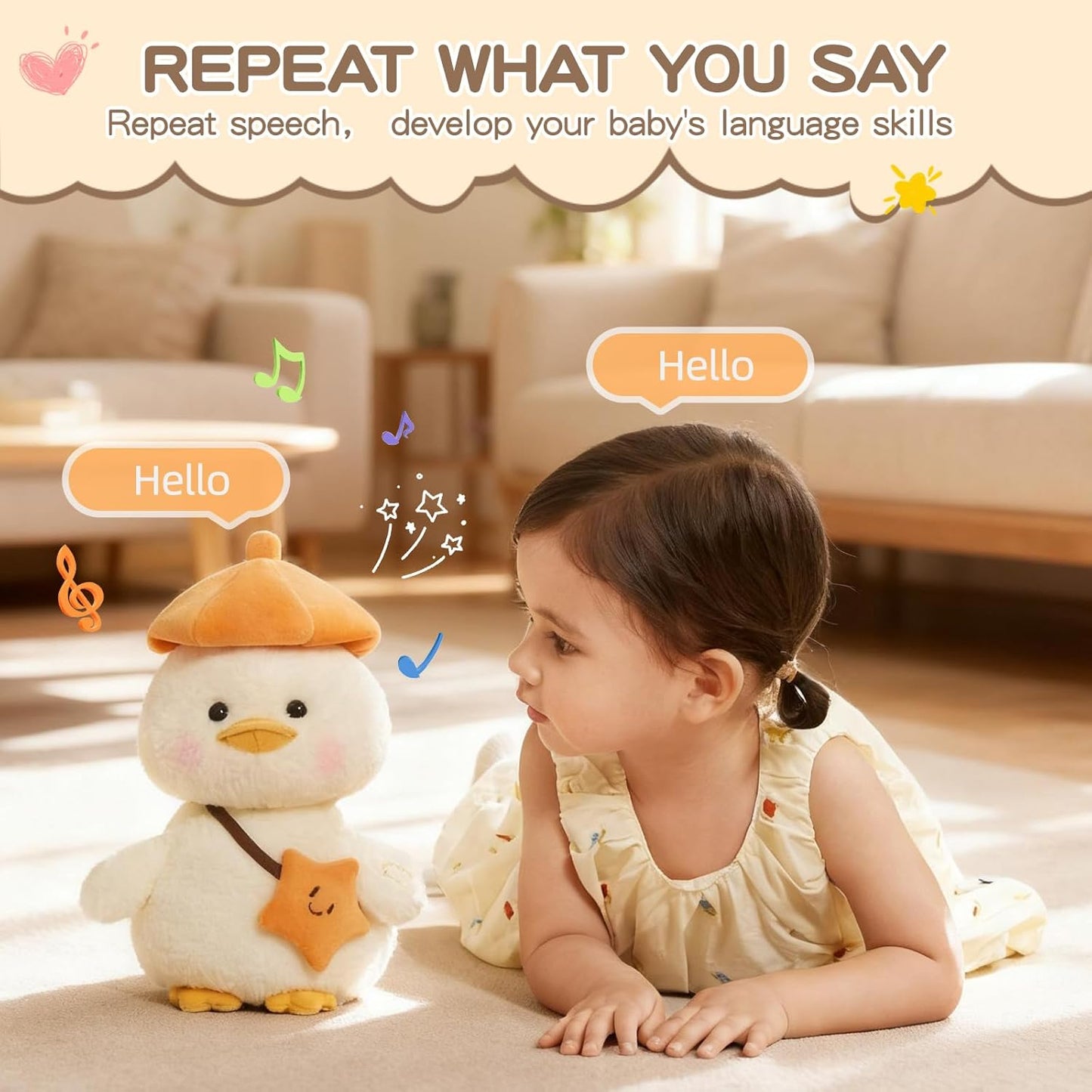 Christmas Easter talking duck toy for babies and toddlers, colorful plush plush with festive holiday design