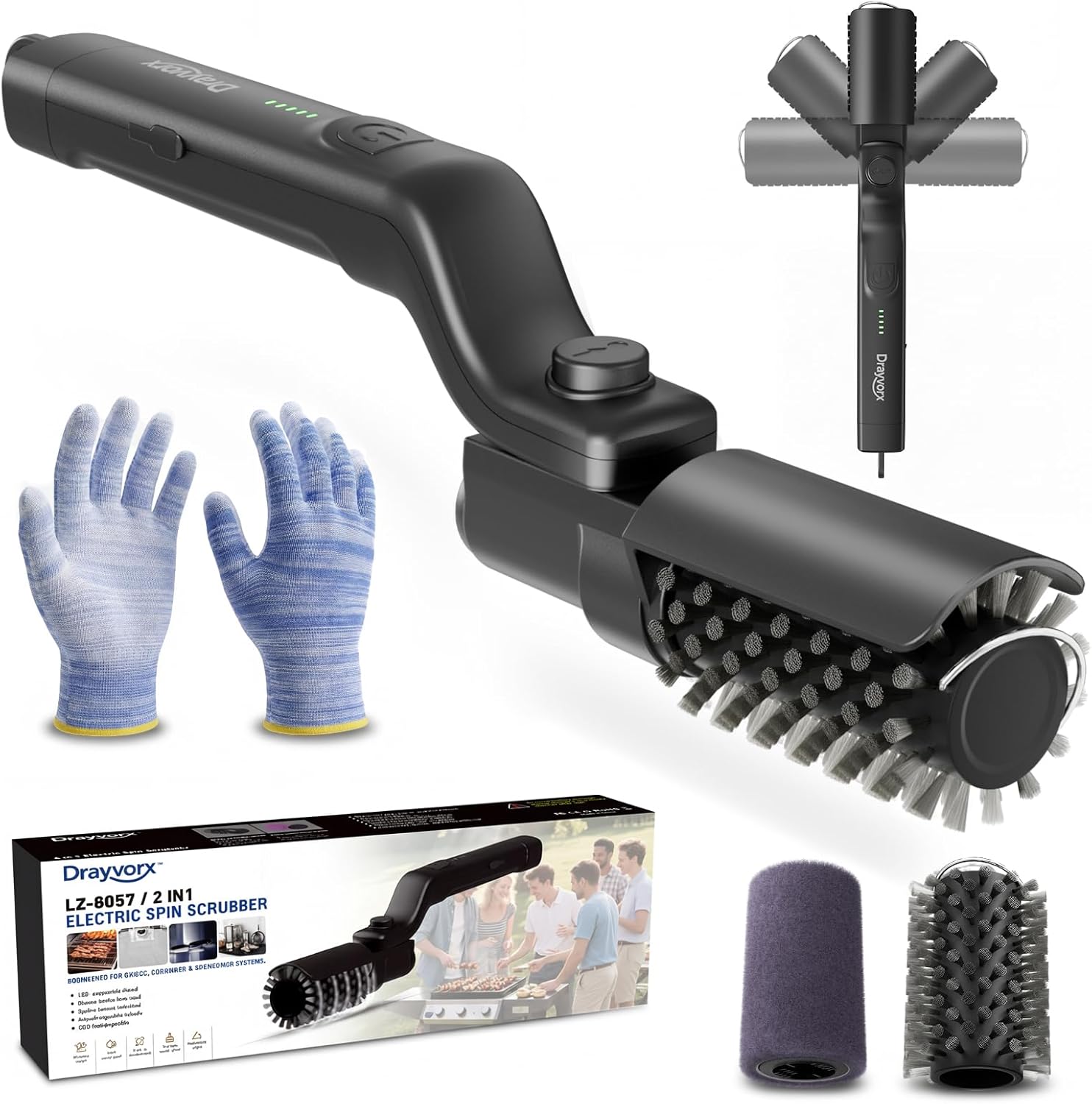 Urbanomax™ upgraded electric grill brush with stainless steel bristles and ergonomic handle for easy barbecue cleaning.