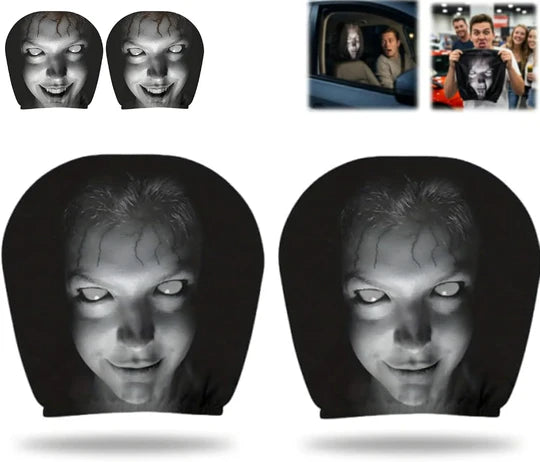 Urbanomax™ Horror Headrest Cover showcasing a spooky-themed design on a car headrest cover for added style and protection.