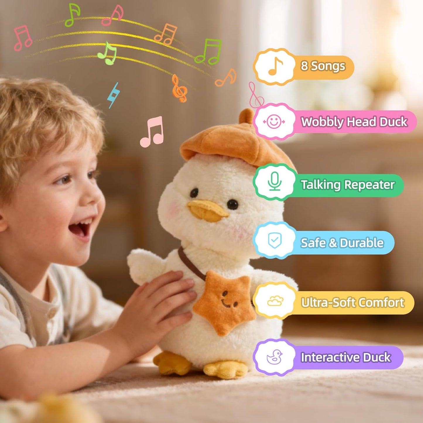 Christmas Easter talking duck toy for baby and toddler, featuring colorful design and festive holiday theme.