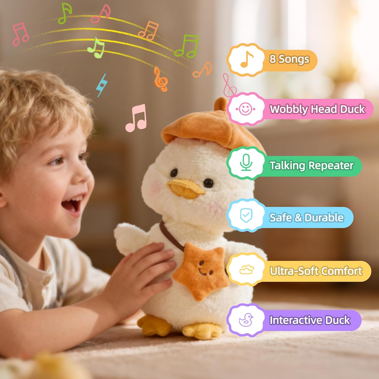Christmas Easter talking duck toy for baby and toddler, featuring colorful design and festive holiday theme.