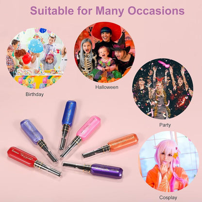Urbanomax hair mascara in 13 vibrant Christmas shades, showcasing colorful hair tips and festive styling options.
