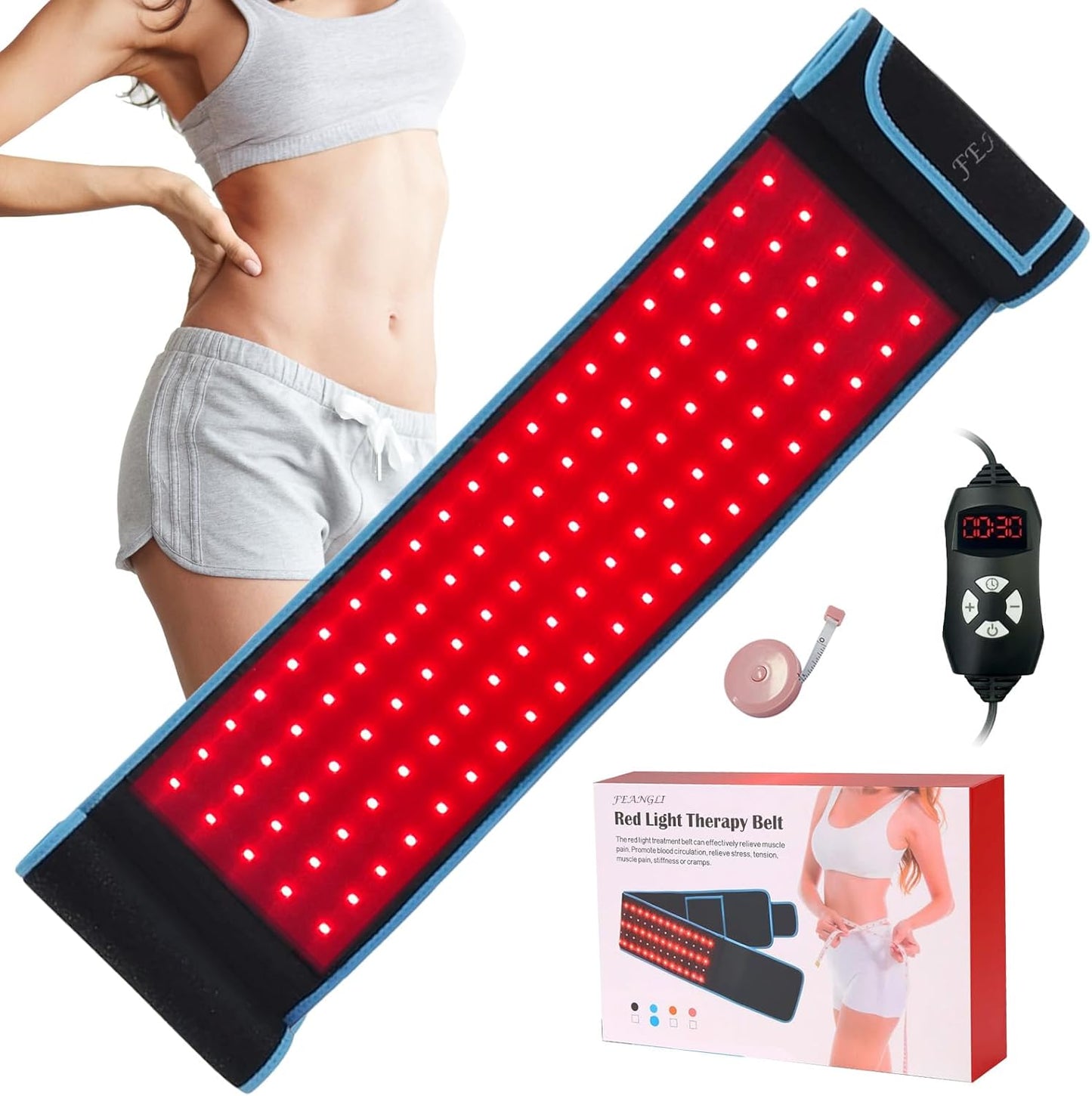 Urbanomax™ Red Light Therapy Belt in red with adjustable straps, designed for targeted light therapy treatment.