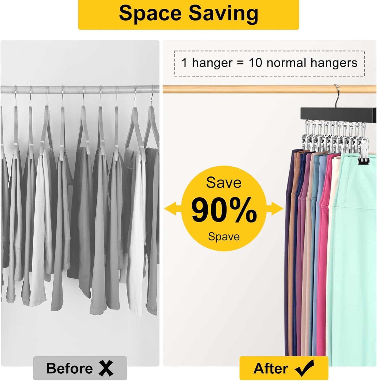 URBANOMAX 10-clip leggings organizer hanger with multiple clips for neatly hanging and organizing leggings or similar clothing items.