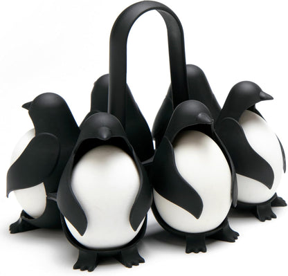 Urbanomax Penguin Egg Cooker and Egg Holder for 6 eggs, compact kitchen appliance for boiling eggs with a penguin design.