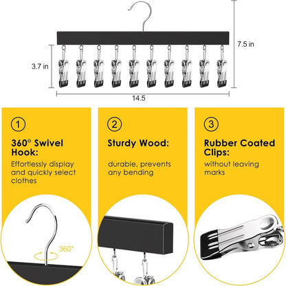 URBANOMAX 10-clip leggings organizer hanger with adjustable clips for hanging and organizing leggings or yoga pants.