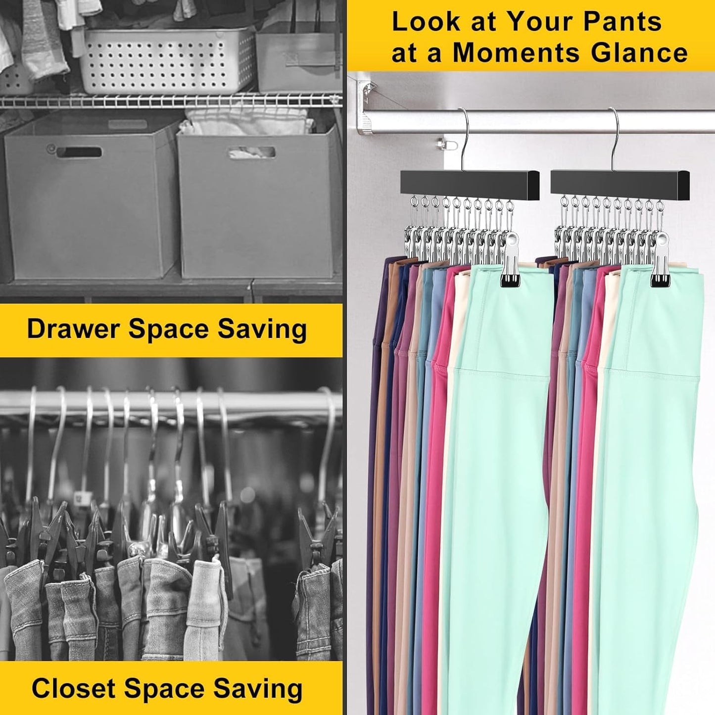 URBANOMAX 10-clip leggings organizer hanger with sturdy metal clips and durable plastic construction for closet storage.