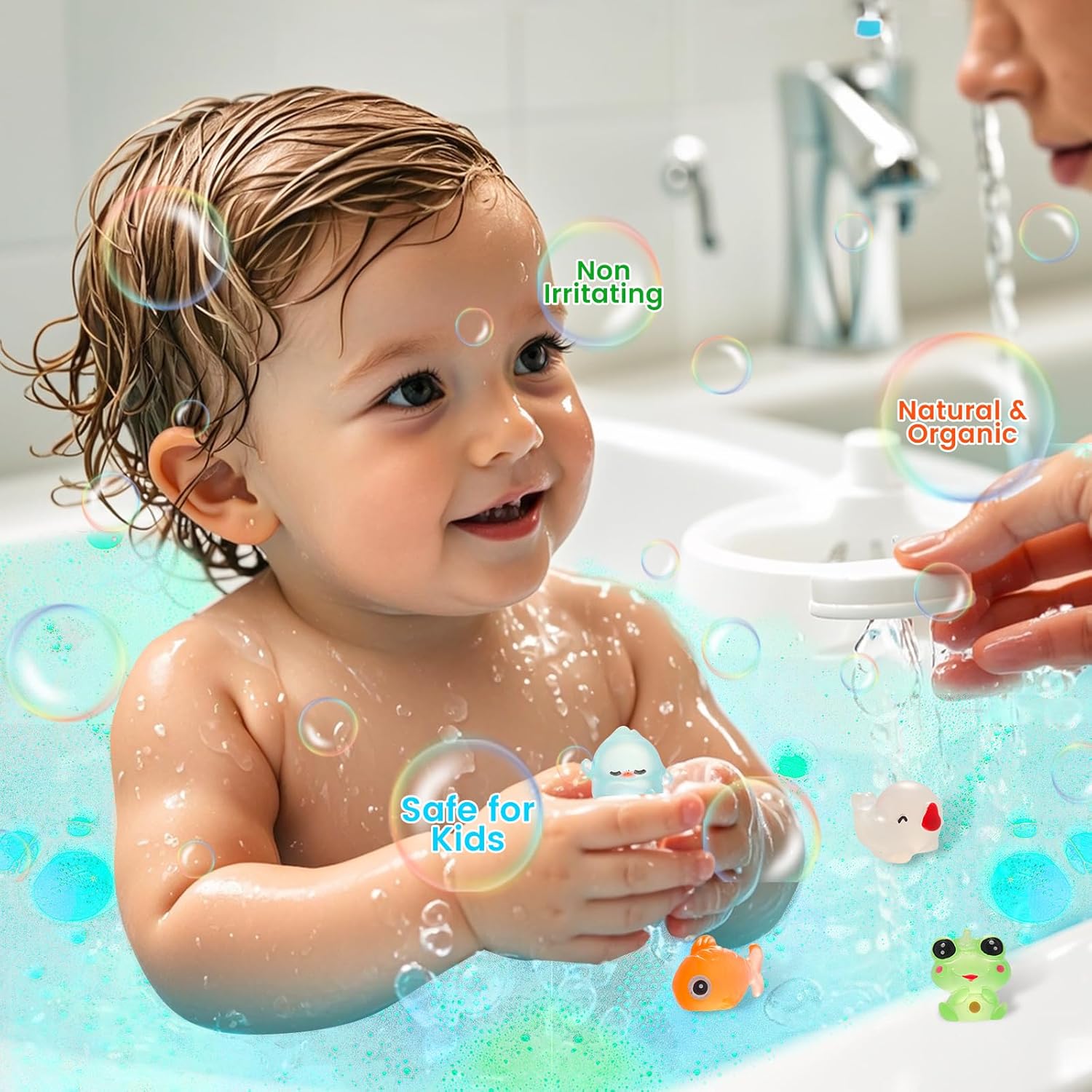 Urbanomax™ Kids Christmas bath bomb collection with colorful, festive bath bombs for children in holiday-themed packaging.