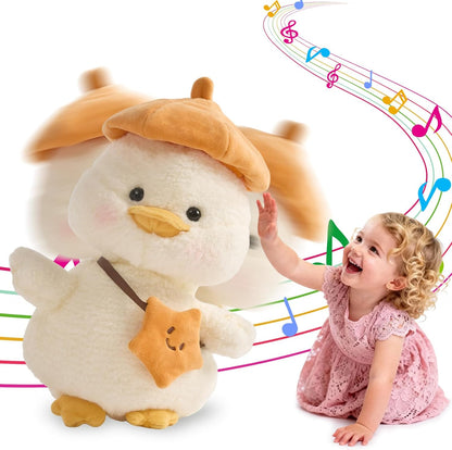 Christmas Easter talking duck toy for babies and toddlers, soft plastic duck with festive holiday design and interactive features.