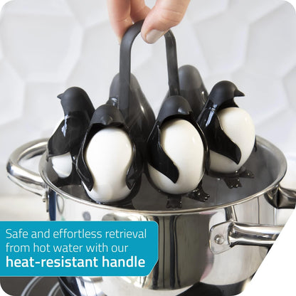 Urbanomax Penguin Egg Cooker and Holder for 6 eggs, compact kitchen tool with fun penguin design for boiling eggs.