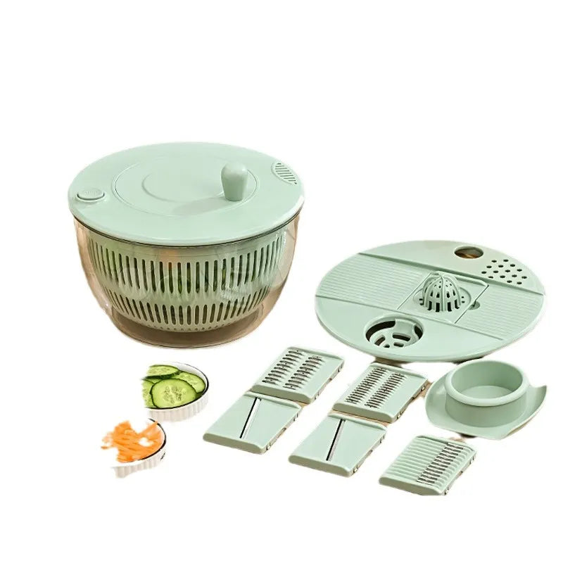URBANOMAX multifunctional vegetable salad dehydrator and cutter with stainless steel blades and adjustable settings on a kitchen countertop.