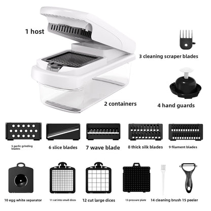 Christmas multifunction vegetable cutter with various blades for easy vegetable prep, ideal for holiday cooking.