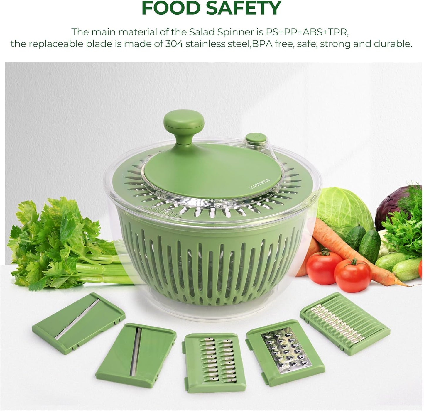 URBANOMAX multifunctional vegetable salad dehydrator and cutter with stainless steel blades and compact design for kitchen use