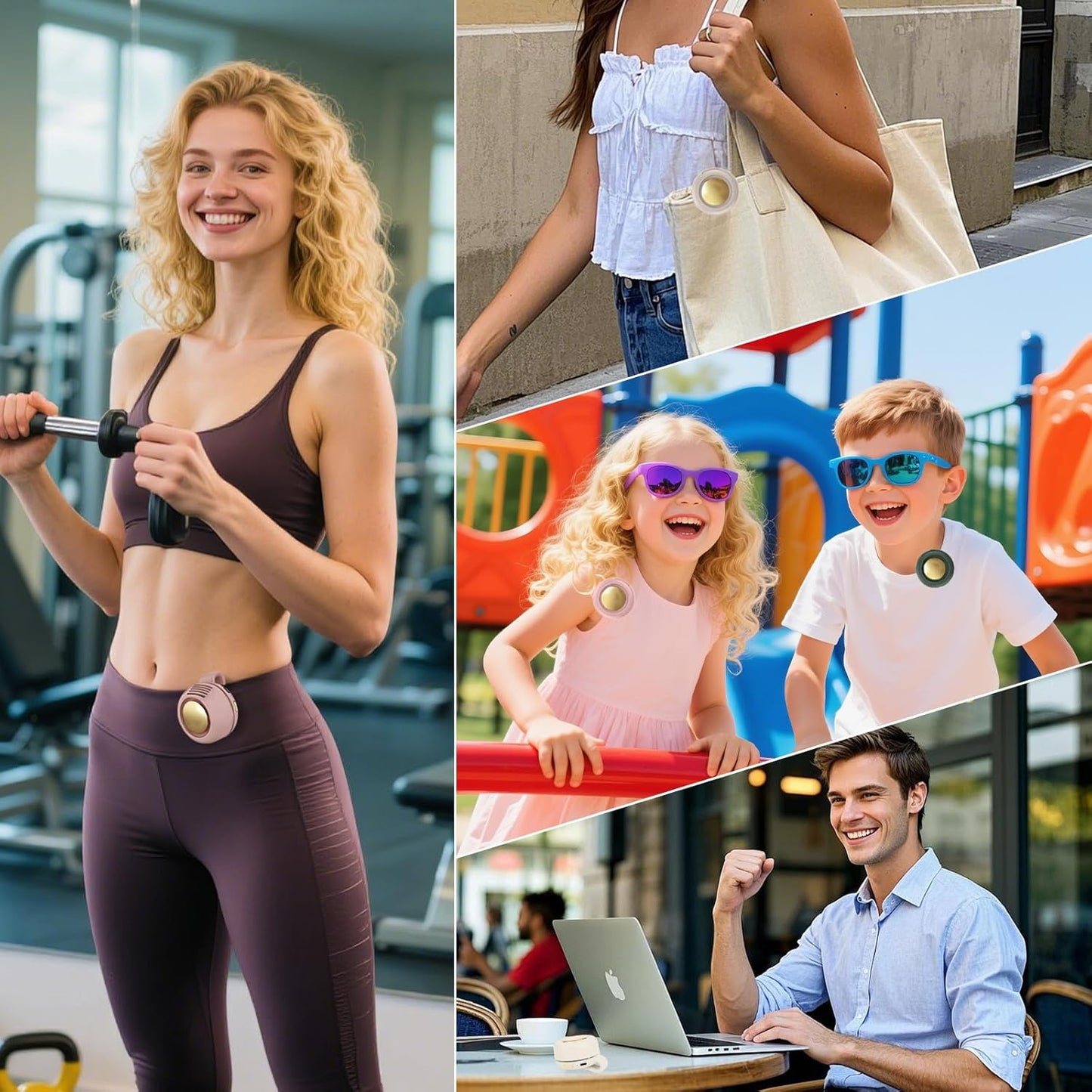 URBANOMAX portable USB rechargeable bladeless fan with ergonomic handle and compact design, ideal for personal cooling.