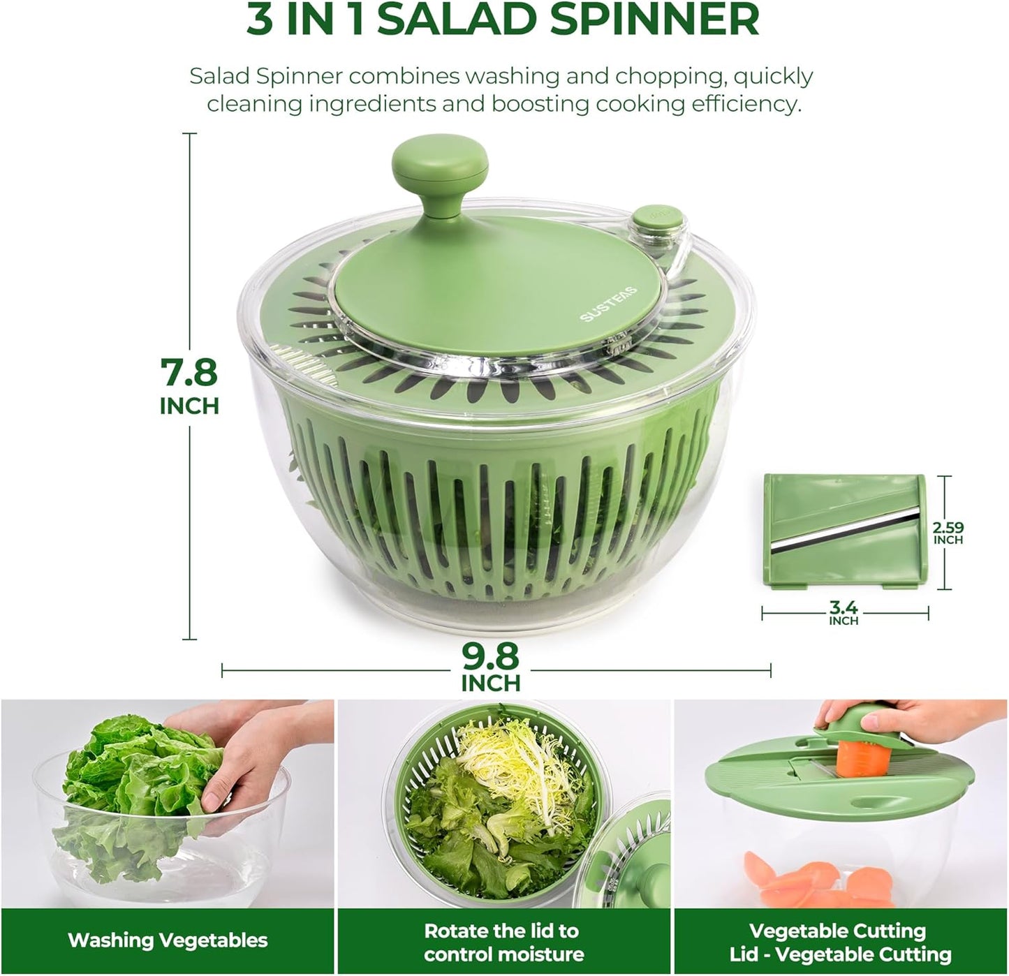 URBANOMAX multifunctional vegetable salad dehydrator and cutter with stainless steel blades and adjustable settings.