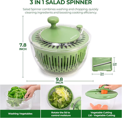 URBANOMAX multifunctional vegetable salad dehydrator and cutter with stainless steel blades and adjustable settings.