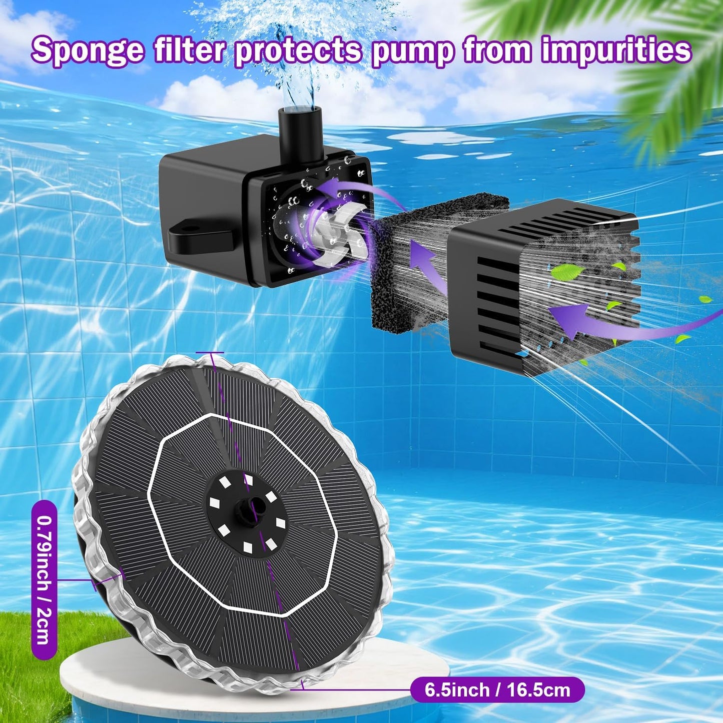 SolarGlow™ Pool Fountain Lightshow by CHRISTMAS with colorful water fountain and lighting display in a pool setting
