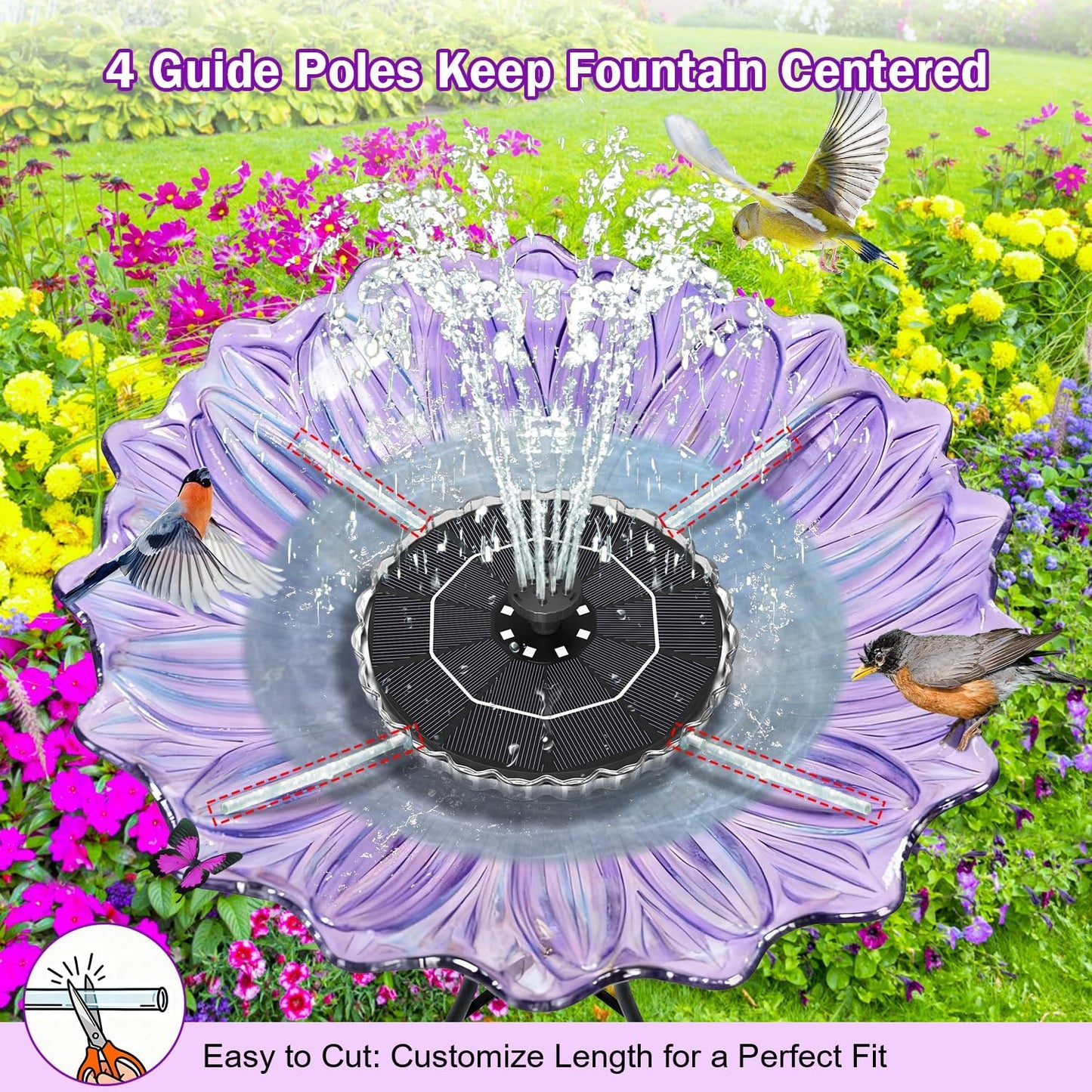 Colorful SolarGlow™ Pool Fountain Lightshow by CHRISTMAS displaying vibrant water jets and LED lights in a backyard pool setting.
