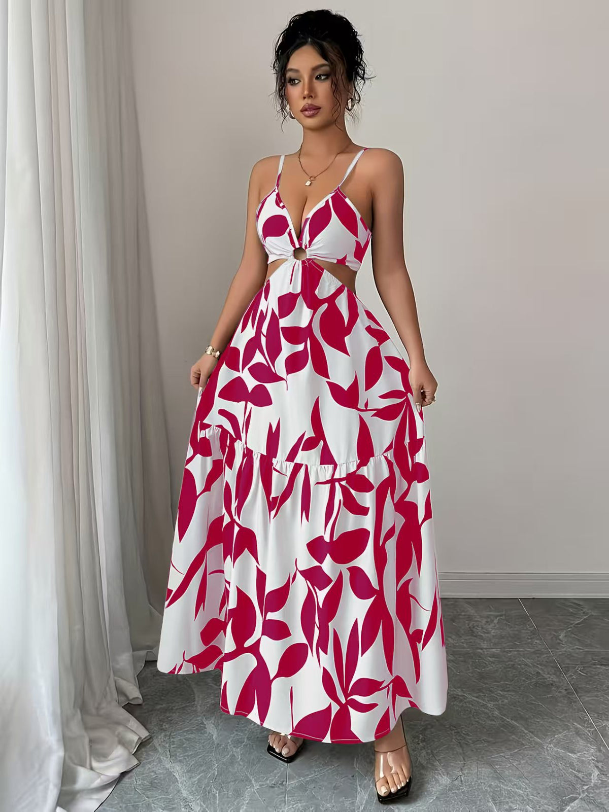 Floral Print Halter Backless Long Dress