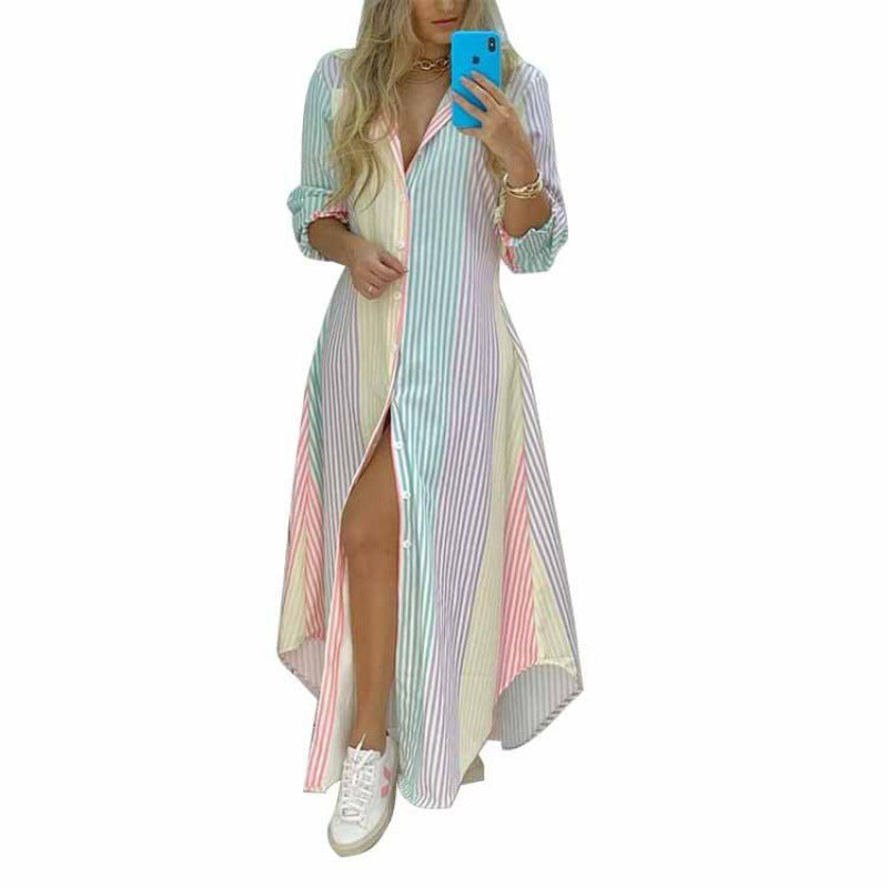 Printed single-breasted slit shirt dress by CHRISTMAS, featuring festive holiday design and stylish button front.