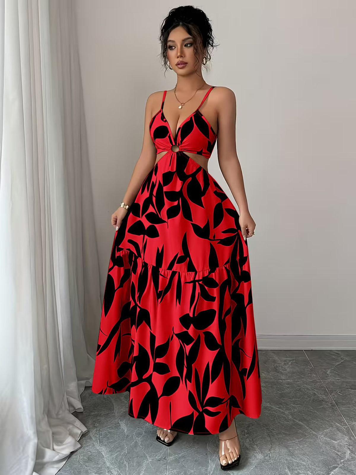 Floral Print Halter Backless Long Dress