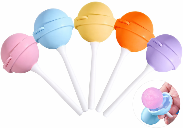 Set of five Urbanomax™ silicone lollipop ice cream molds with colorful handles for making fun, shaped ice treats at home.