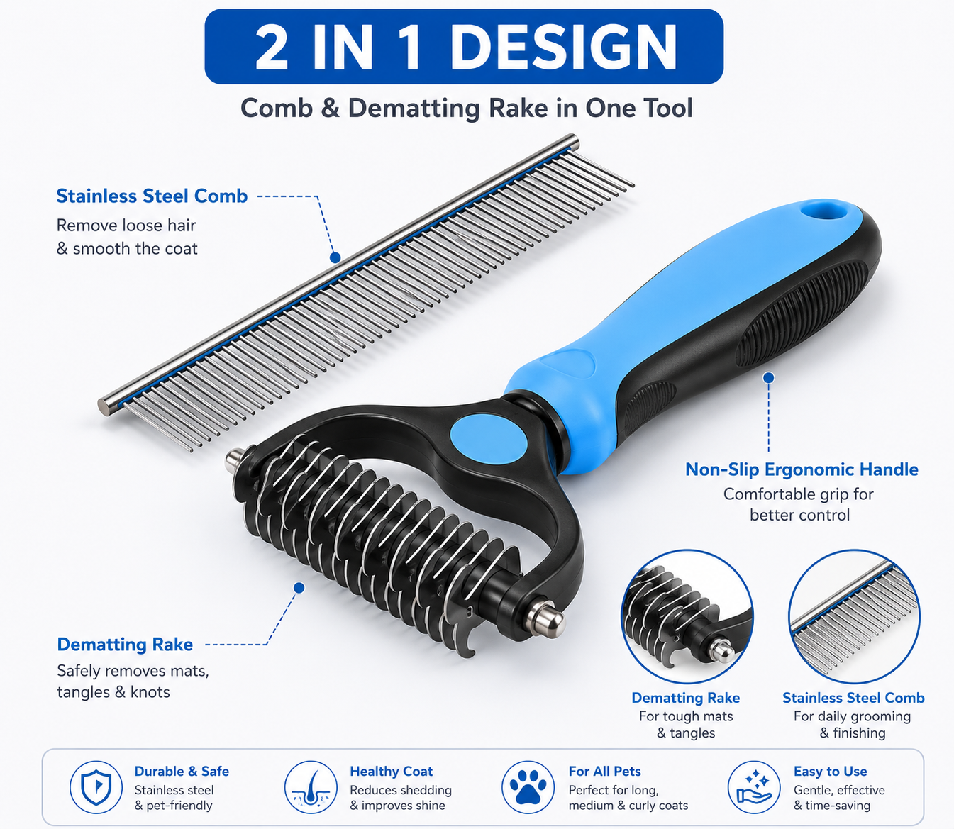 Stainless Double-sided Pet Brush Hair Removal Comb