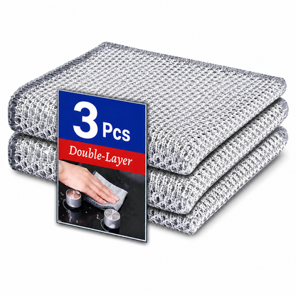 Urbanomax EcoSleek cleaning cloth shown in use, demonstrating its soft, eco-friendly fabric for effective household cleaning.