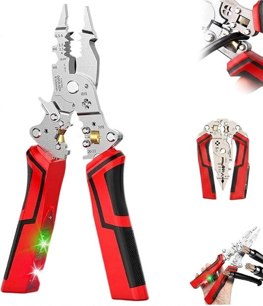 URBANOMAX multifunctional folding electric wire stripper with ergonomic design and adjustable blades for easy wire stripping.